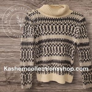 LOFT Black and Cream Patterned Turtleneck Sweater